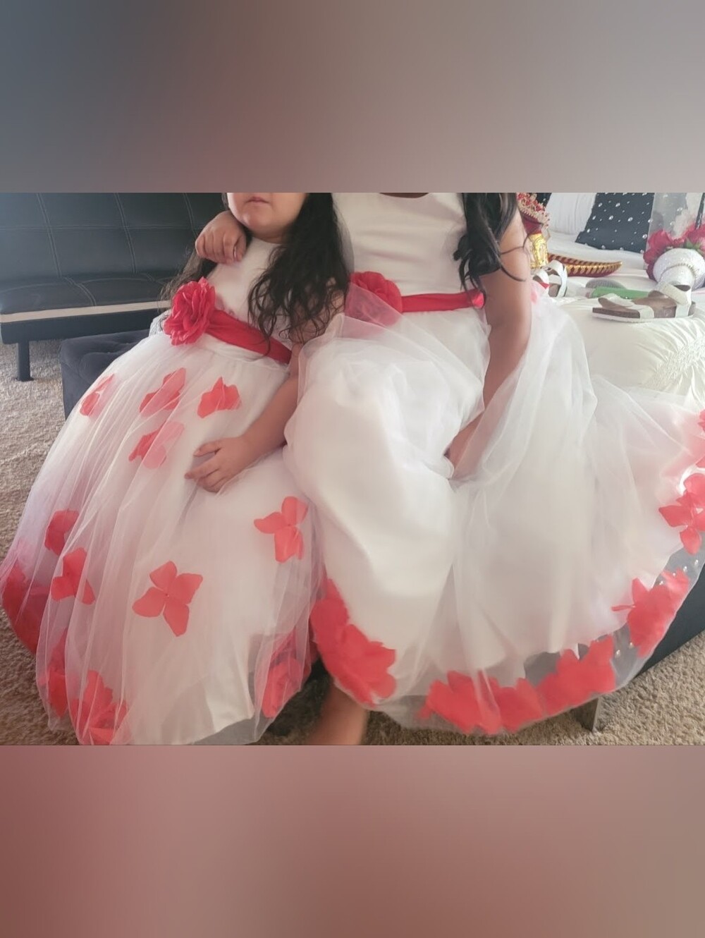 Tip Top Kids White Girls Dress with Satin Lining, Red Rose & Petals 🌹